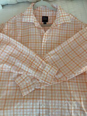 Jos. A. Bank Traveler Men’s XL Orange Pink Plaid Long Sleeve Button-Down Shirt